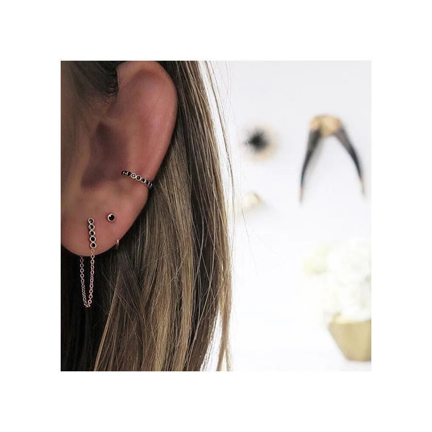 14k Black Diamond Reverse Huggie Hoop Earrings