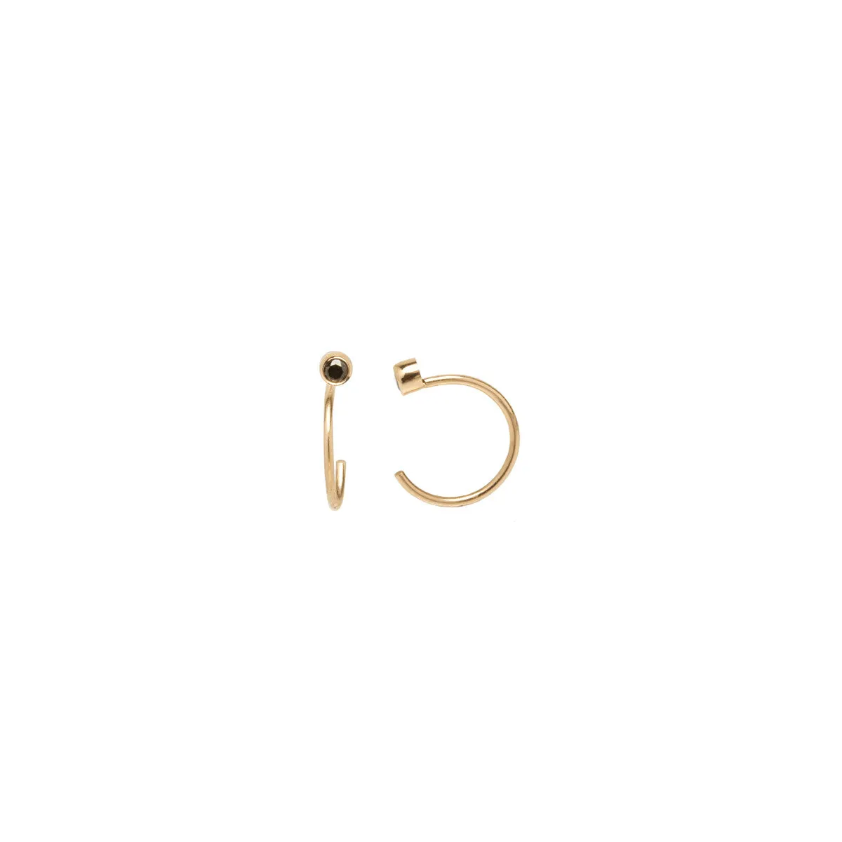 14k Black Diamond Reverse Huggie Hoop Earrings