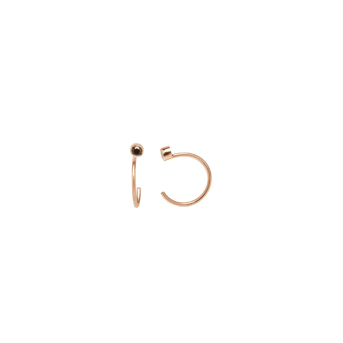 14k Black Diamond Reverse Huggie Hoop Earrings