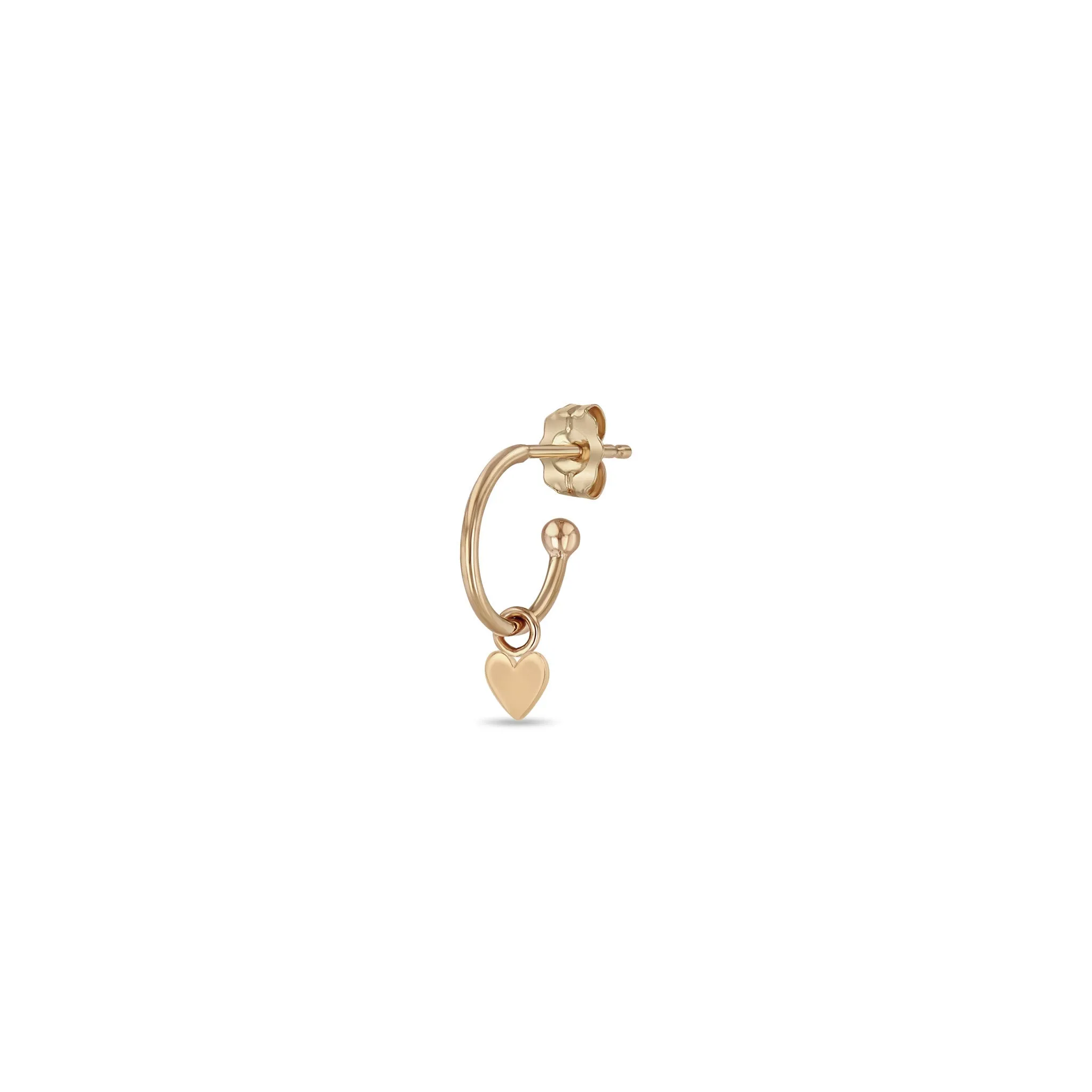 14k Dangle Itty Bitty Heart Charm Huggie Hoop