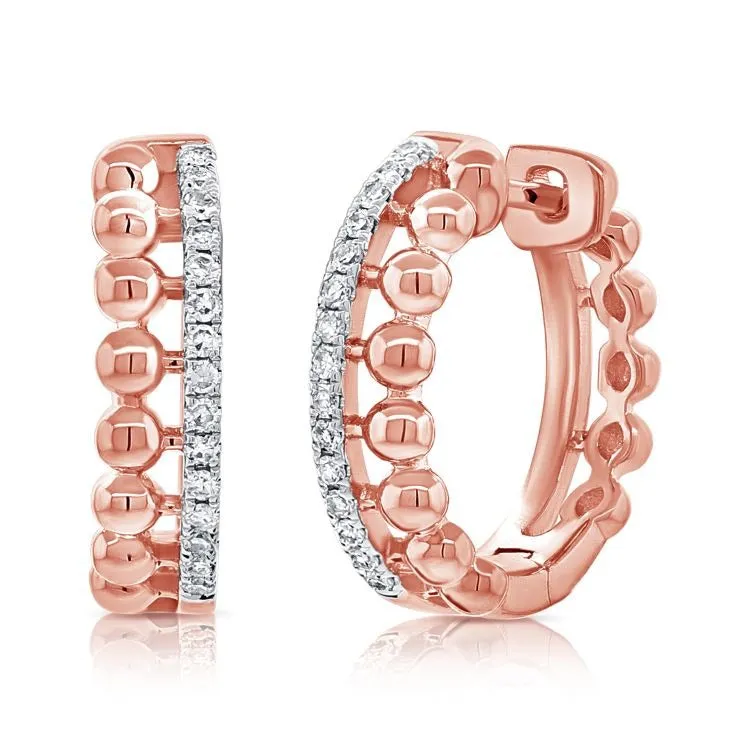 14k Gold 0.14Ct Diamond Huggie Earring with 30 Diamonds, available in White, Rose and Yellow Gold