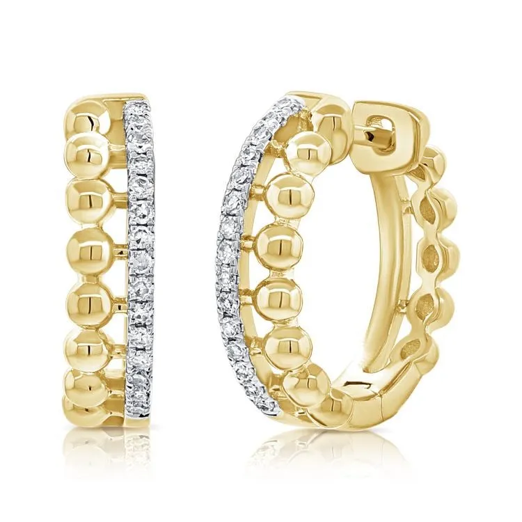 14k Gold 0.14Ct Diamond Huggie Earring with 30 Diamonds, available in White, Rose and Yellow Gold