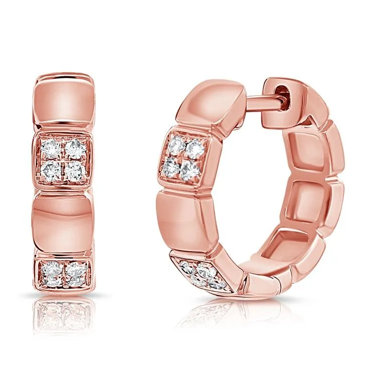 14k Gold 0.18Ct Diamond Huggie Earring with 16 Diamonds, available in White, Rose and Yellow Gold