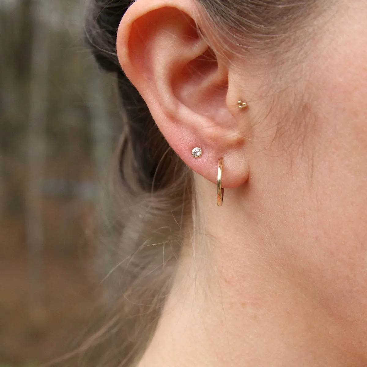 14k Yellow & White Gold Thin Two Tone Huggies