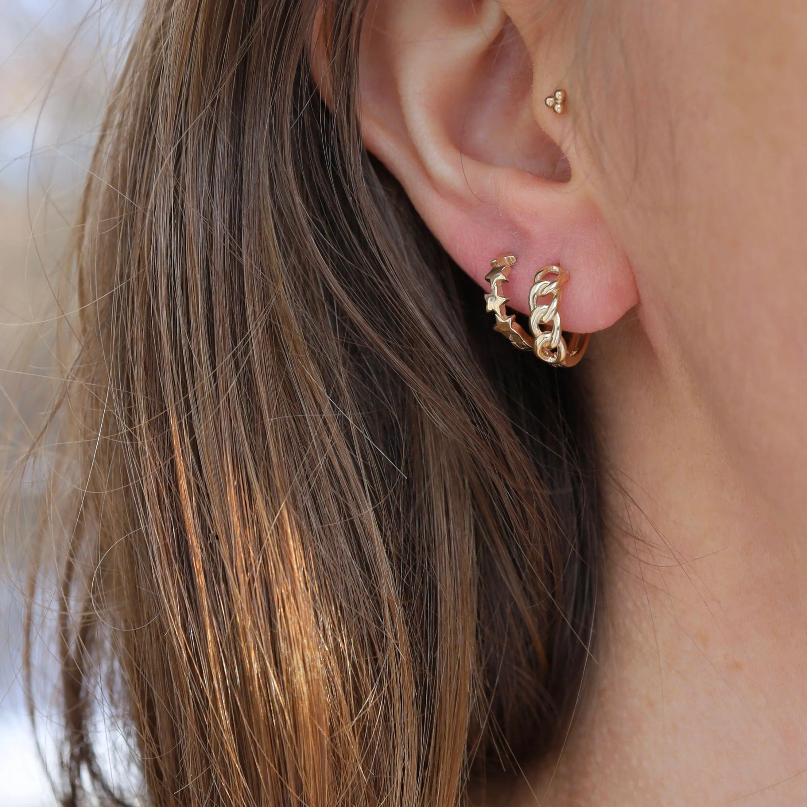 14k Yellow Gold Chain Link Huggies