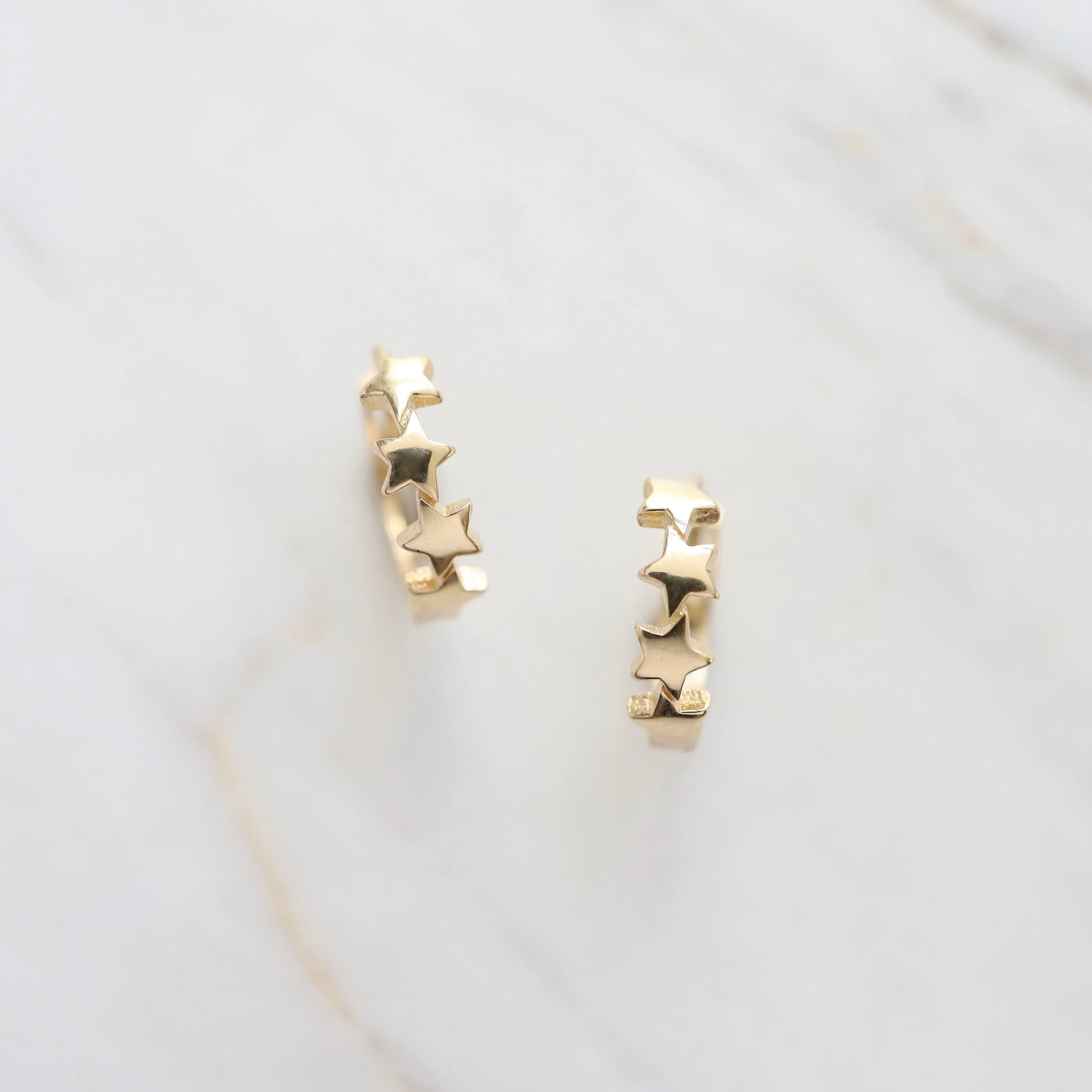 14k Yellow Gold Stars Huggies
