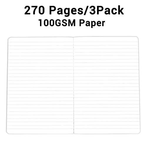 3 Pack A5 Notebook - Lined Journal Notebooks, 8'' x 5'', 270 Pages/Pack, 100gsm Thick Paper, Classic College Ruled Notebooks for Office, School Supplies