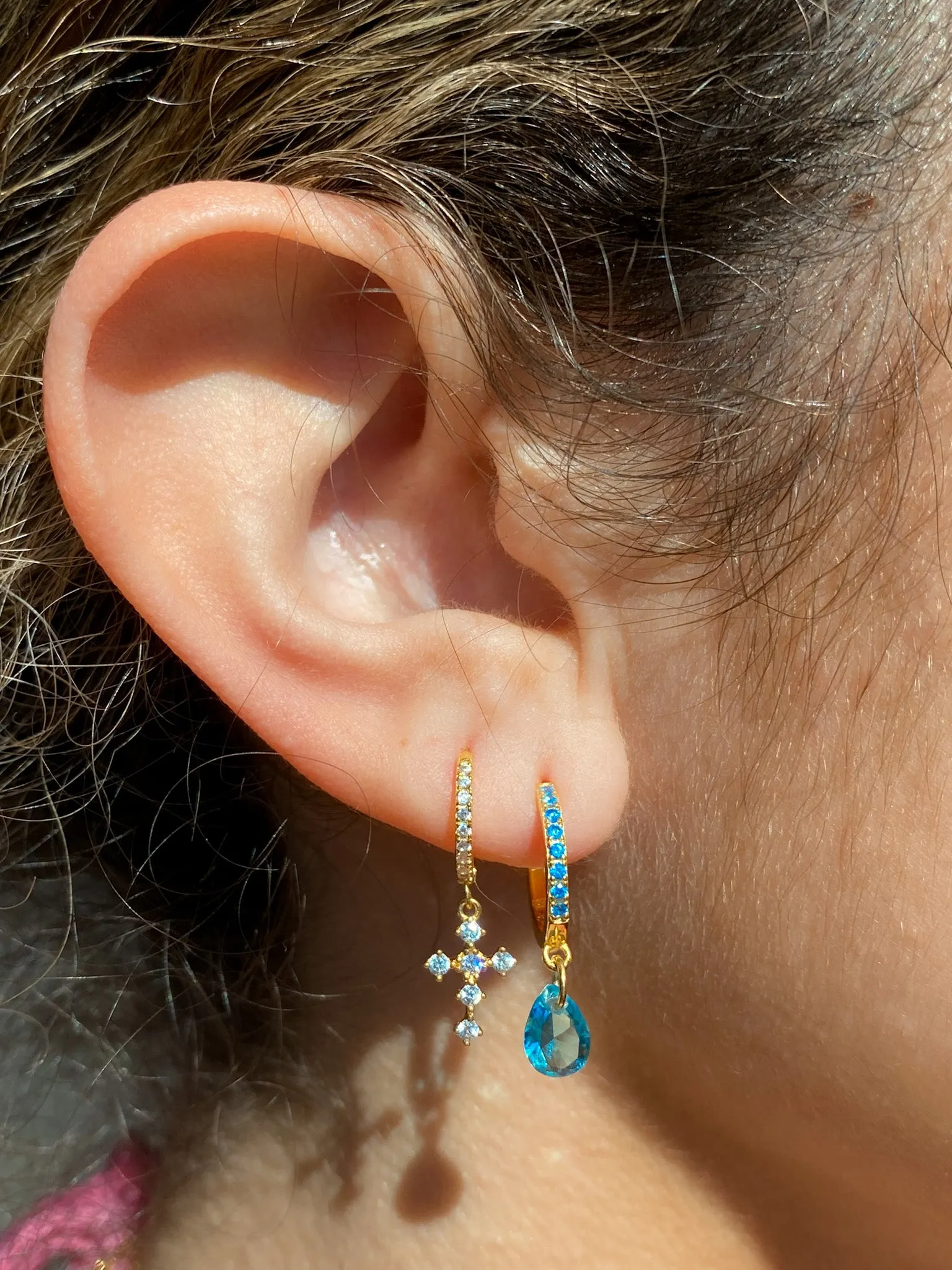 Aqua Teardrop 925 Huggie Earrings