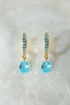 Aqua Teardrop 925 Huggie Earrings