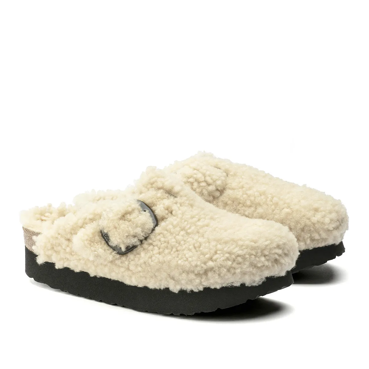 Birkenstock Boston Big Buckle PAP Teddy Eggshell   