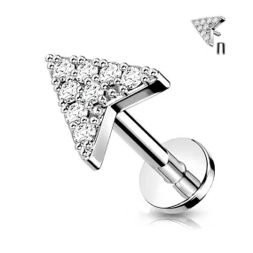 CZ Arrowhead Tragus Cartilage Barbell Stud - Silver