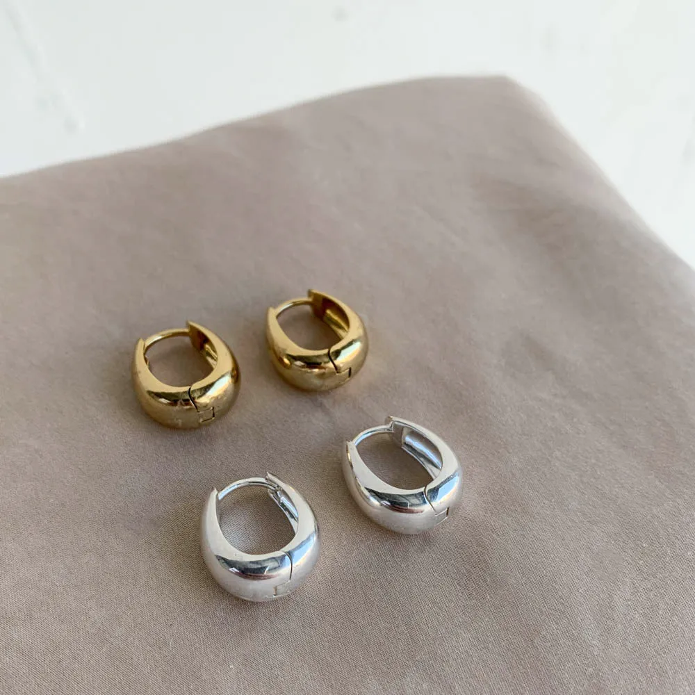 Dome Huggie Hoops in Silver