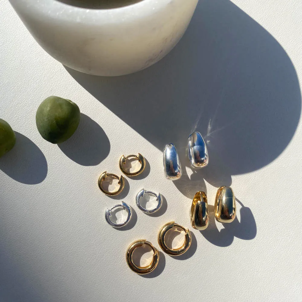 Dome Huggie Hoops in Silver