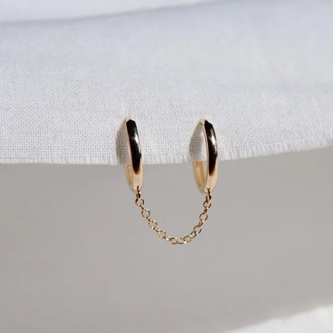 Double Chained Huggie Earring 12mm - Solid 14kt