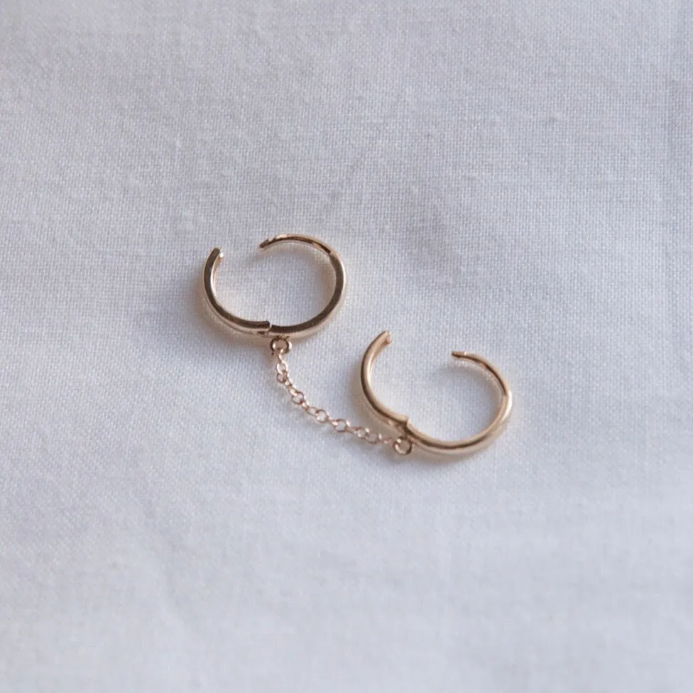 Double Chained Huggie Earring 12mm - Solid 14kt