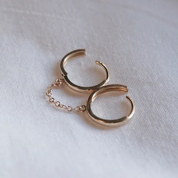 Double Chained Huggie Earring 12mm - Solid 14kt