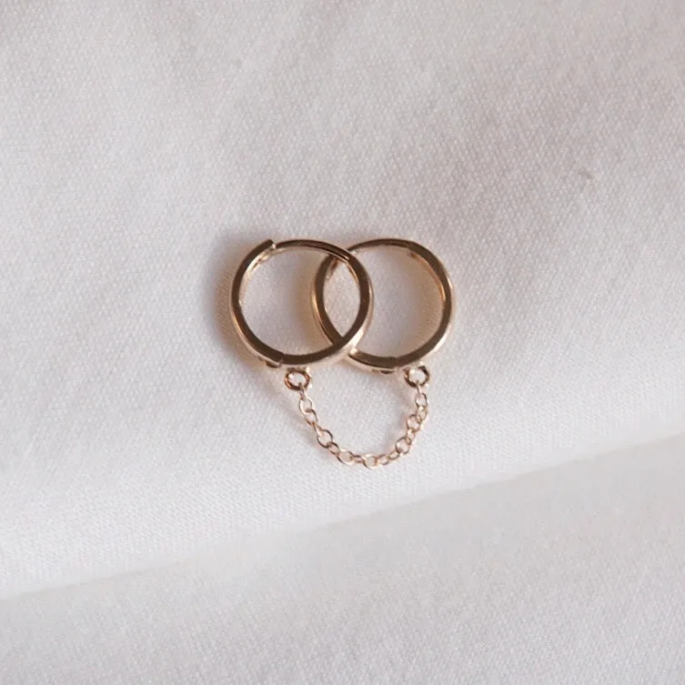 Double Chained Huggie Earring 12mm - Solid 14kt