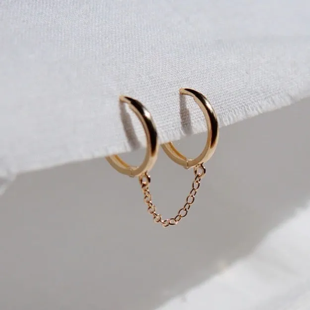 Double Chained Huggie Earring 12mm - Solid 14kt