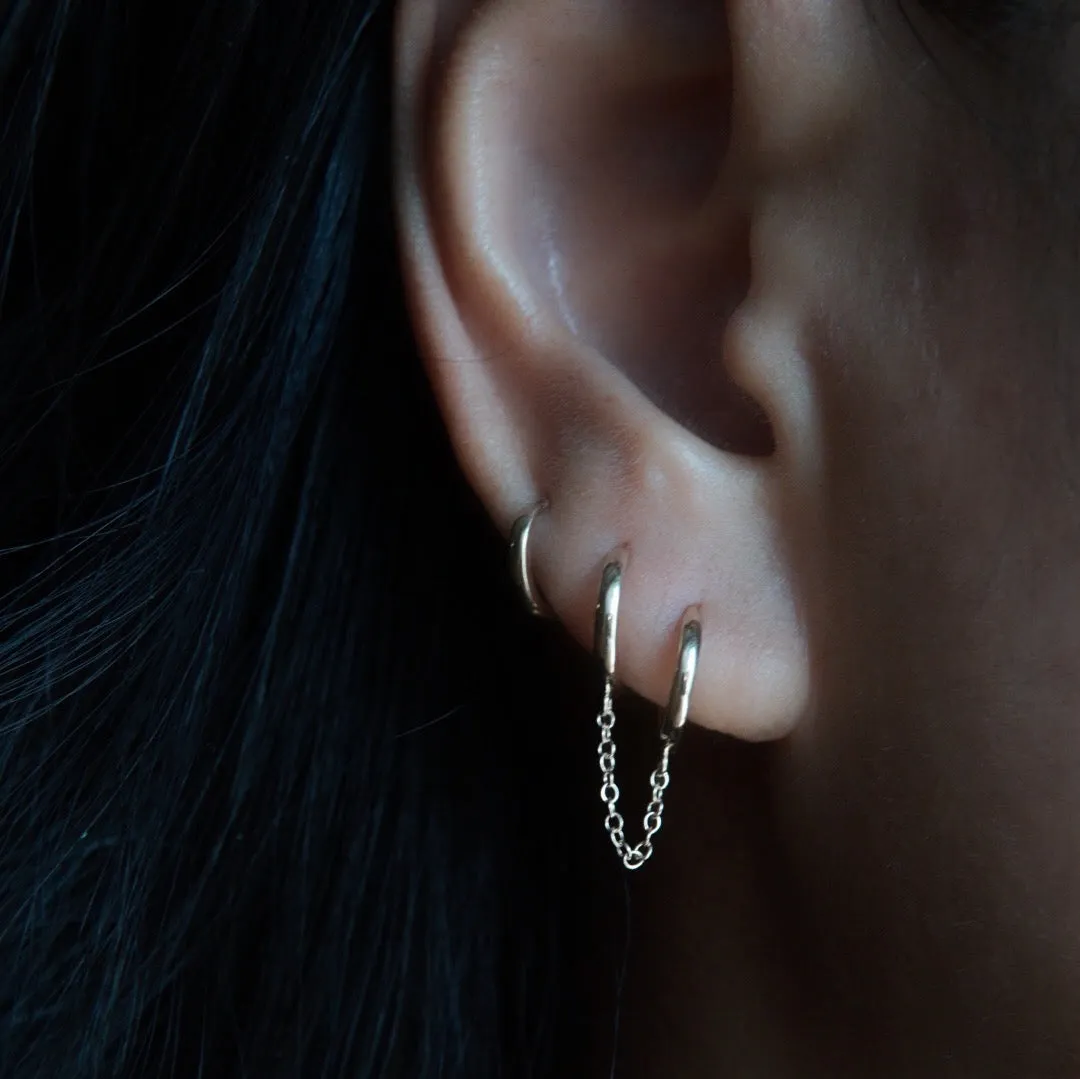 Double Chained Huggie Earring 12mm - Solid 14kt