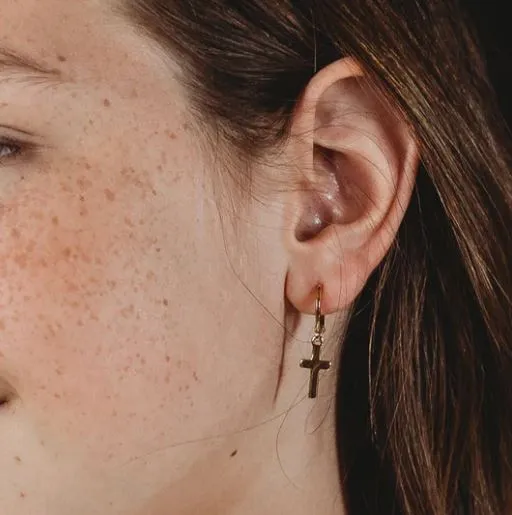 Gold Cross Huggie Earrings