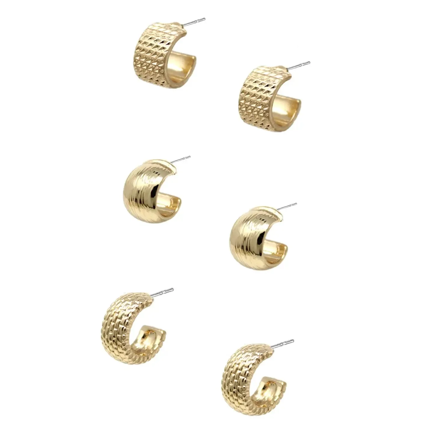 Gold Huggie Hoop Trio Set