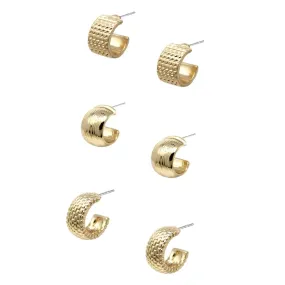 Gold Huggie Hoop Trio Set