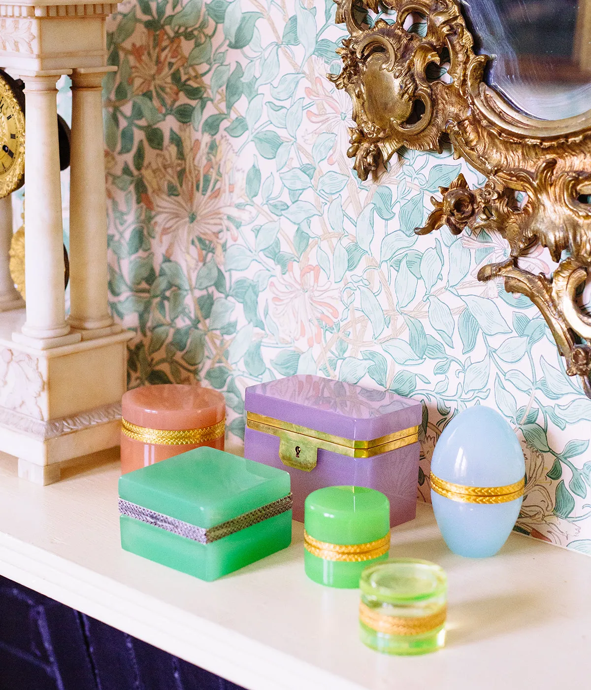 Large Square Green Opaline Glass Box