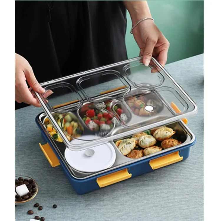 Lunch Box Compartment Stainless Steel with Spoon, for School, Lunch Box for Kids, Lunch Box for School & Office with a Fork, a Spoon and a Pair of Chopsticks