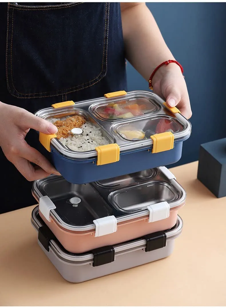 Lunch Box Compartment Stainless Steel with Spoon, for School, Lunch Box for Kids, Lunch Box for School & Office with a Fork, a Spoon and a Pair of Chopsticks