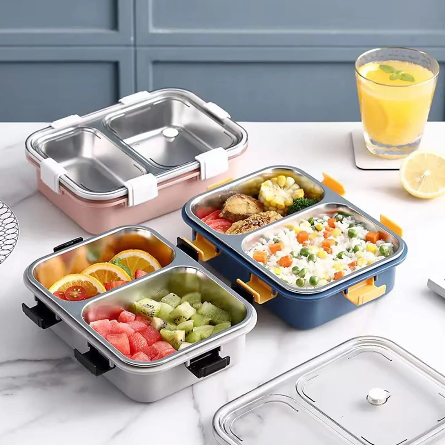 Lunch Box Compartment Stainless Steel with Spoon, for School, Lunch Box for Kids, Lunch Box for School & Office with a Fork, a Spoon and a Pair of Chopsticks