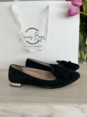 Miu Miu Suede Crystal Bow Loafers