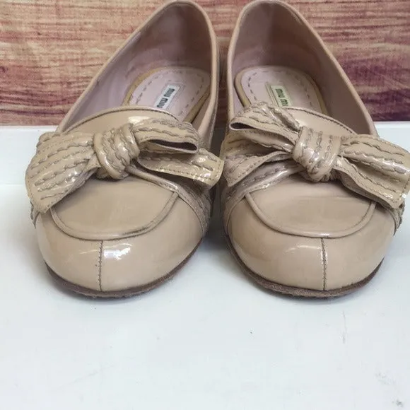 Miu Miu Tan Patent Leather Bow Loafers