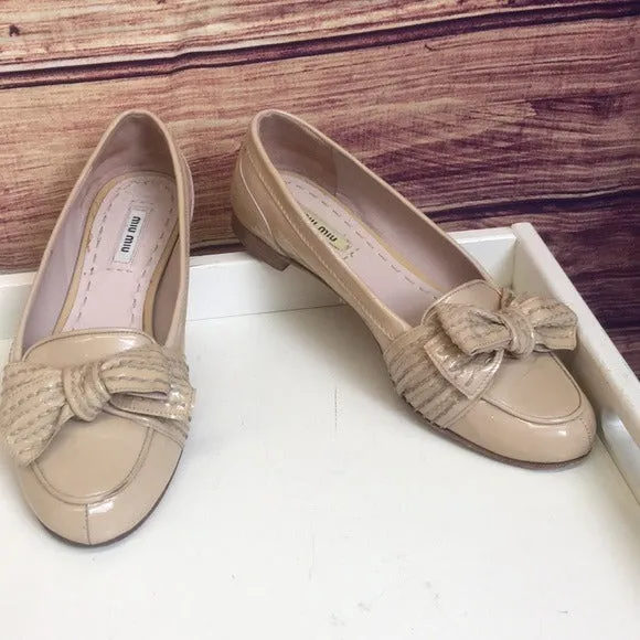 Miu Miu Tan Patent Leather Bow Loafers