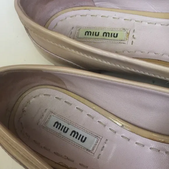 Miu Miu Tan Patent Leather Bow Loafers