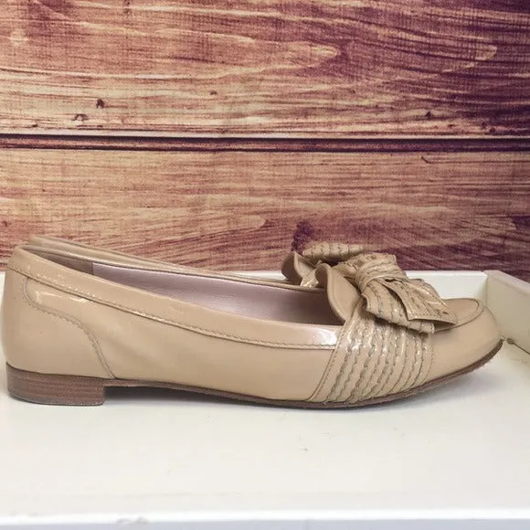 Miu Miu Tan Patent Leather Bow Loafers