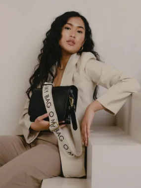 O My Bag - White/Black Canvas Logo Strap Long