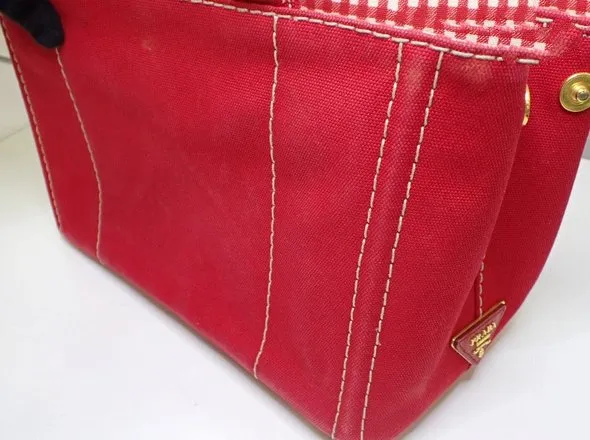 PRADA Canapa Check Handbag - Red