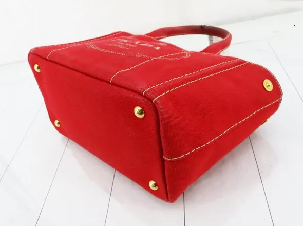 PRADA Canapa Check Handbag - Red