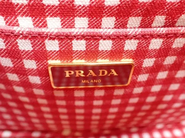 PRADA Canapa Check Handbag - Red