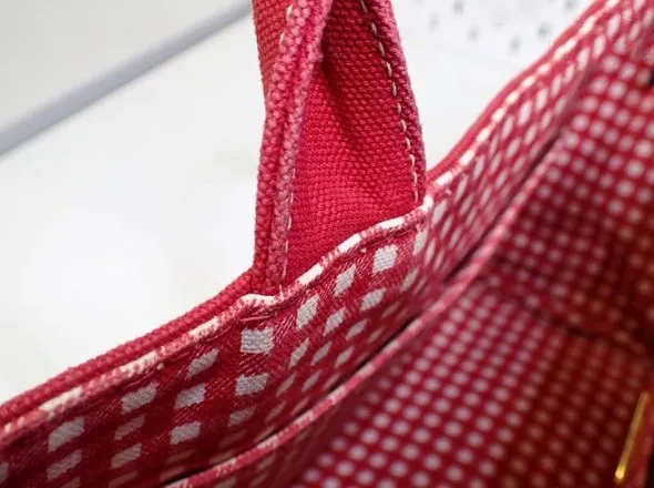 PRADA Canapa Check Handbag - Red