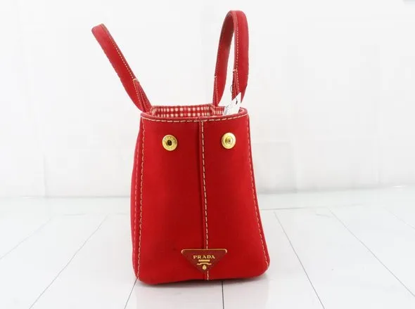PRADA Canapa Check Handbag - Red