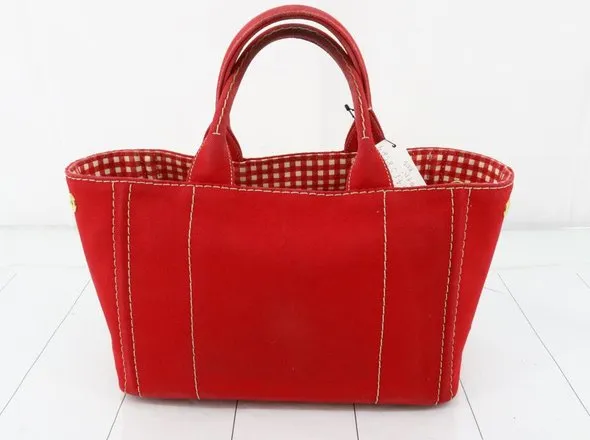 PRADA Canapa Check Handbag - Red