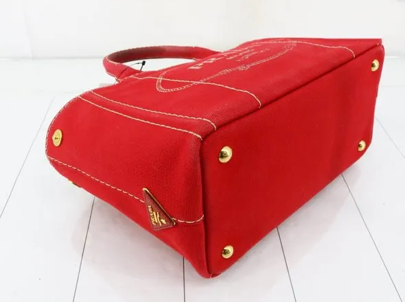 PRADA Canapa Check Handbag - Red