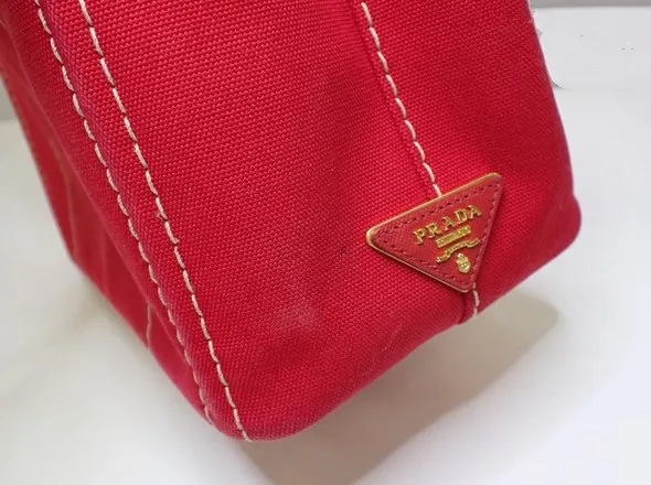PRADA Canapa Check Handbag - Red