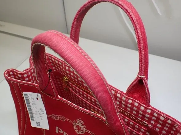 PRADA Canapa Check Handbag - Red