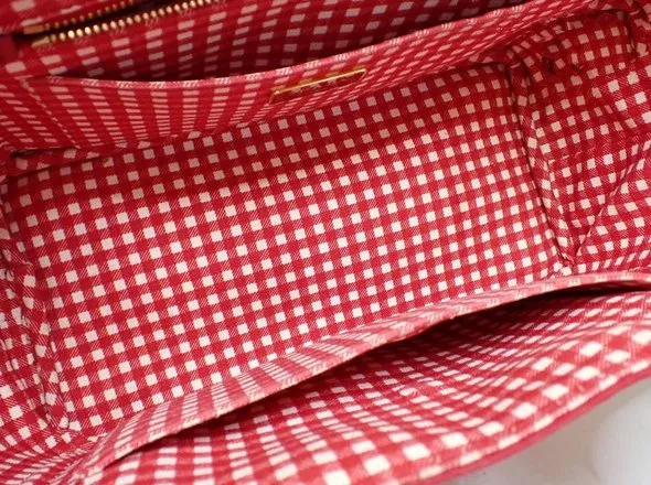 PRADA Canapa Check Handbag - Red