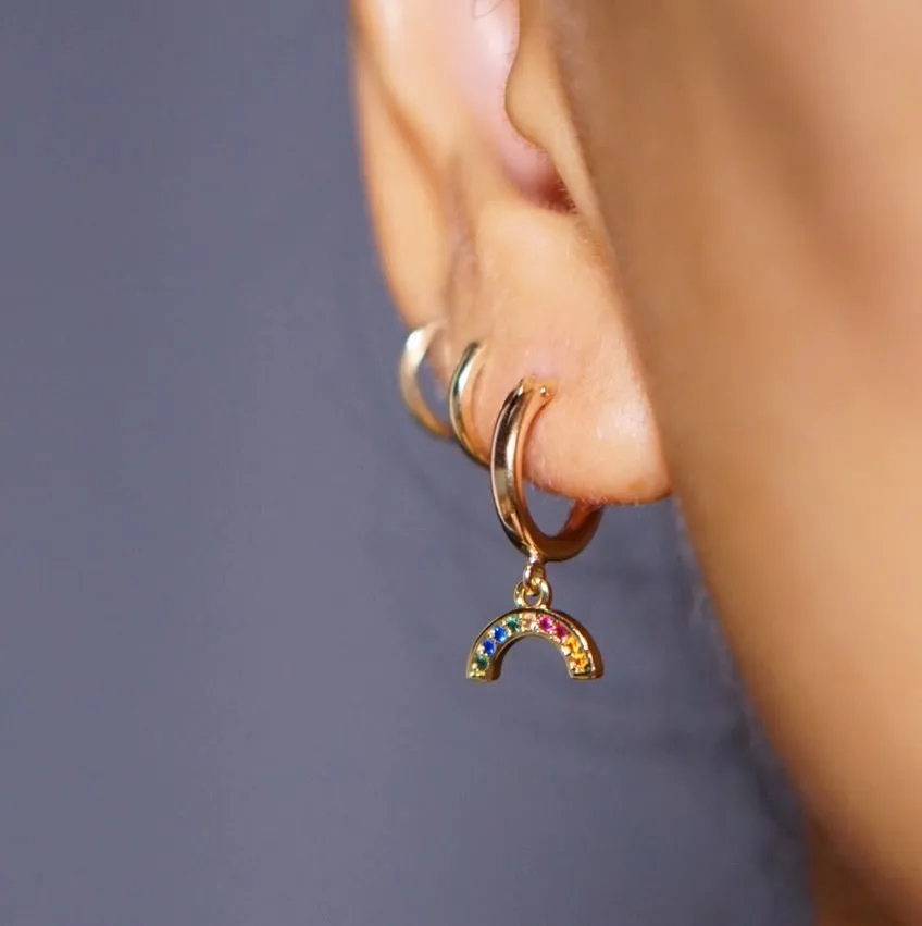 Rainbow CZ Huggie Hoop Earrings