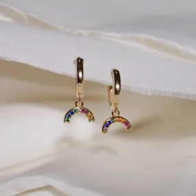 Rainbow CZ Huggie Hoop Earrings
