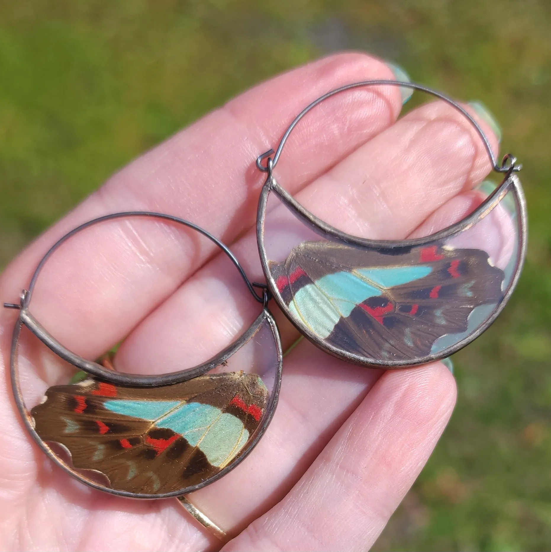 RESERVED Bluebottle Butterfly Hoop Earrings - Wholesale Jewelry