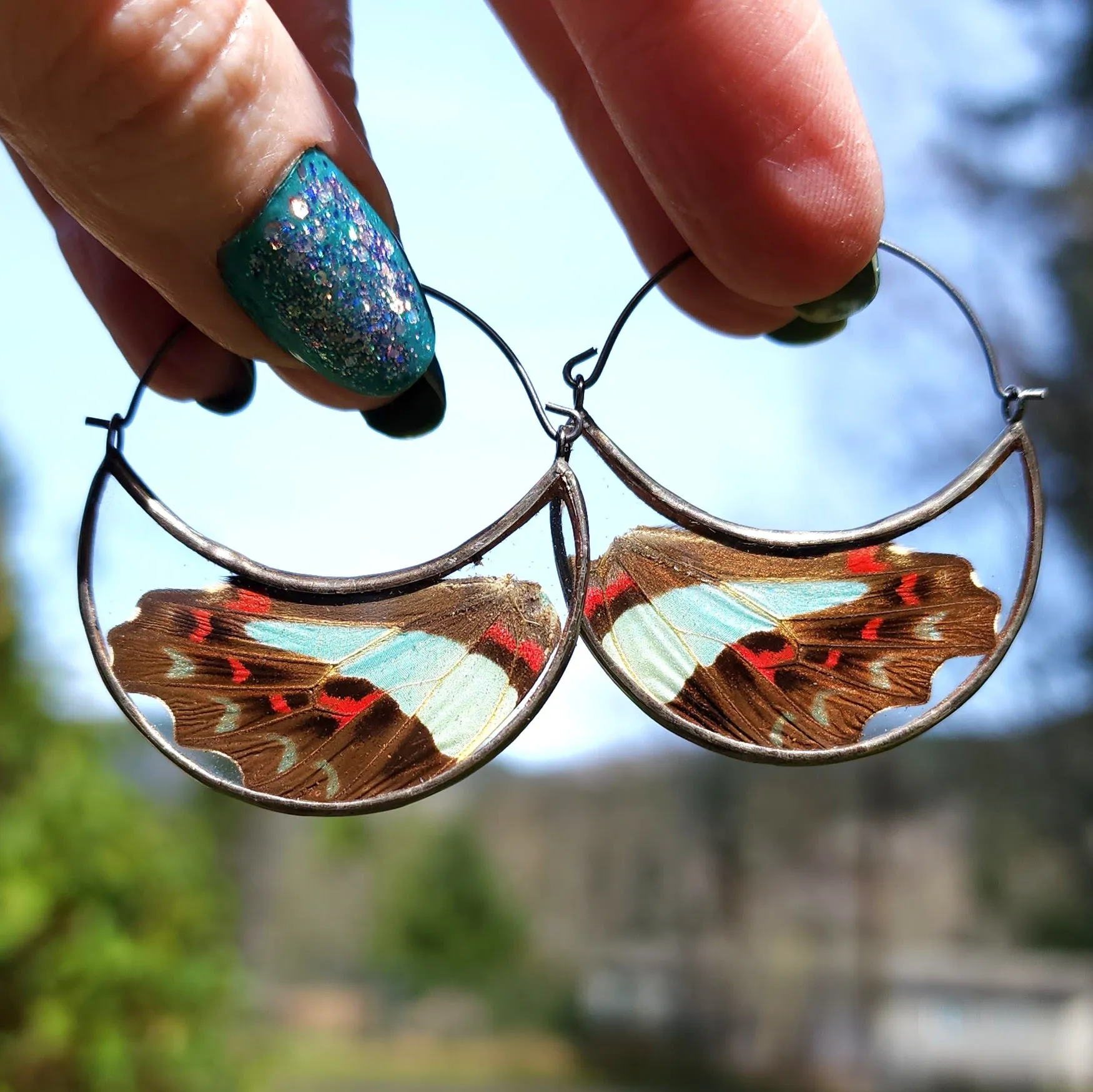 RESERVED Bluebottle Butterfly Hoop Earrings - Wholesale Jewelry